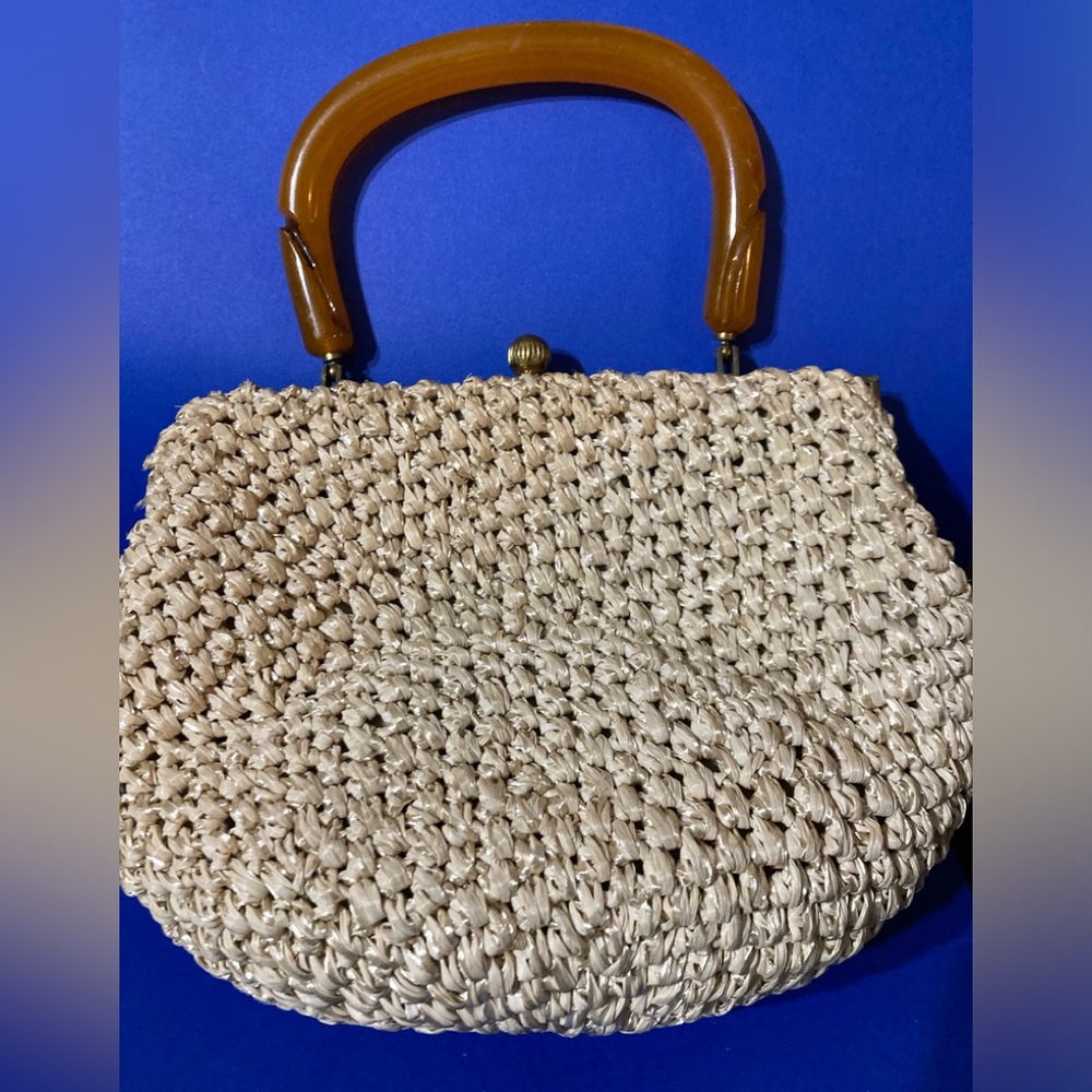 Vintage MM Crochet Straw Purse